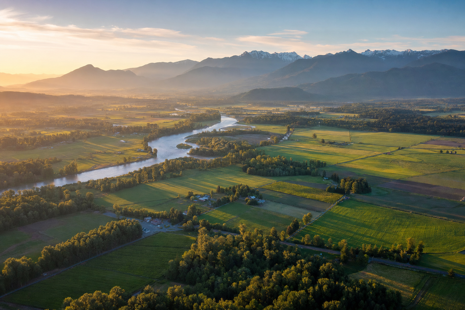 Aerial view of the Skagit valley and Cascade mountains